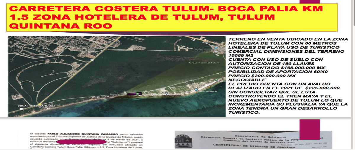 Foto de terreno comercial en carretera costera tulum-boca palia , boca paila, tulum, quintana roo, 28631714 foto 01 Foto de terreno comercial en venta en carretera costera tulum-boca palia , boca paila, tulum, quintana roo, 28631714 No. 01