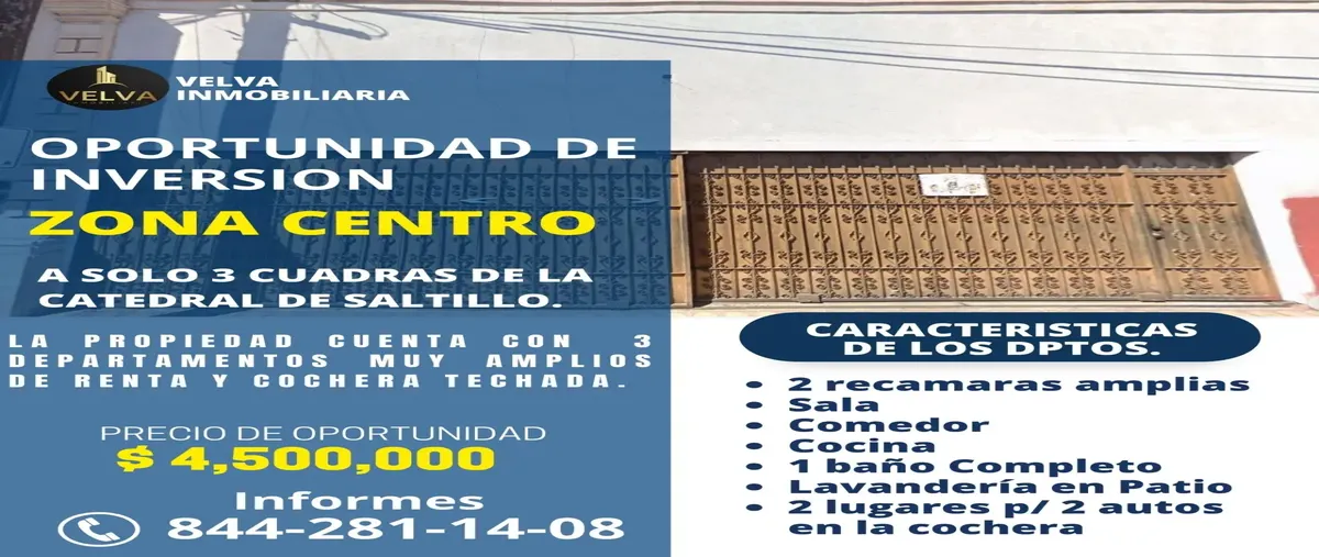 Foto de departamento en venta en lerdo de tejada 149, saltillo centro, saltillo, coahuila de zaragoza, 0 No. 01