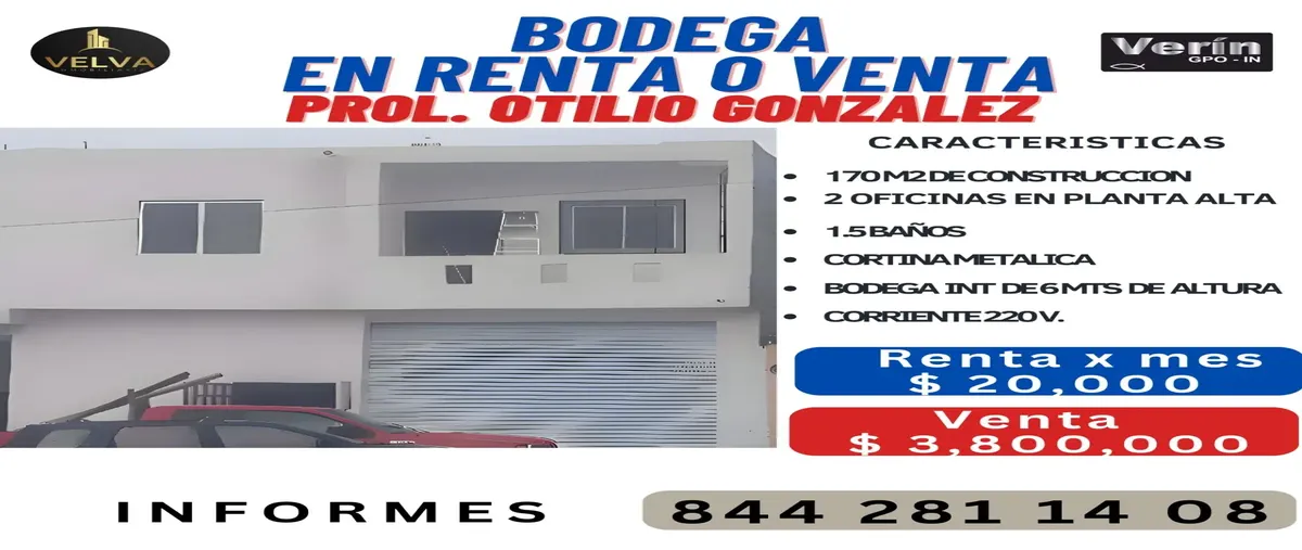 Foto de bodega en renta en otilio gonzalez 120, nueva imagen, saltillo, coahuila de zaragoza, 0 No. 01