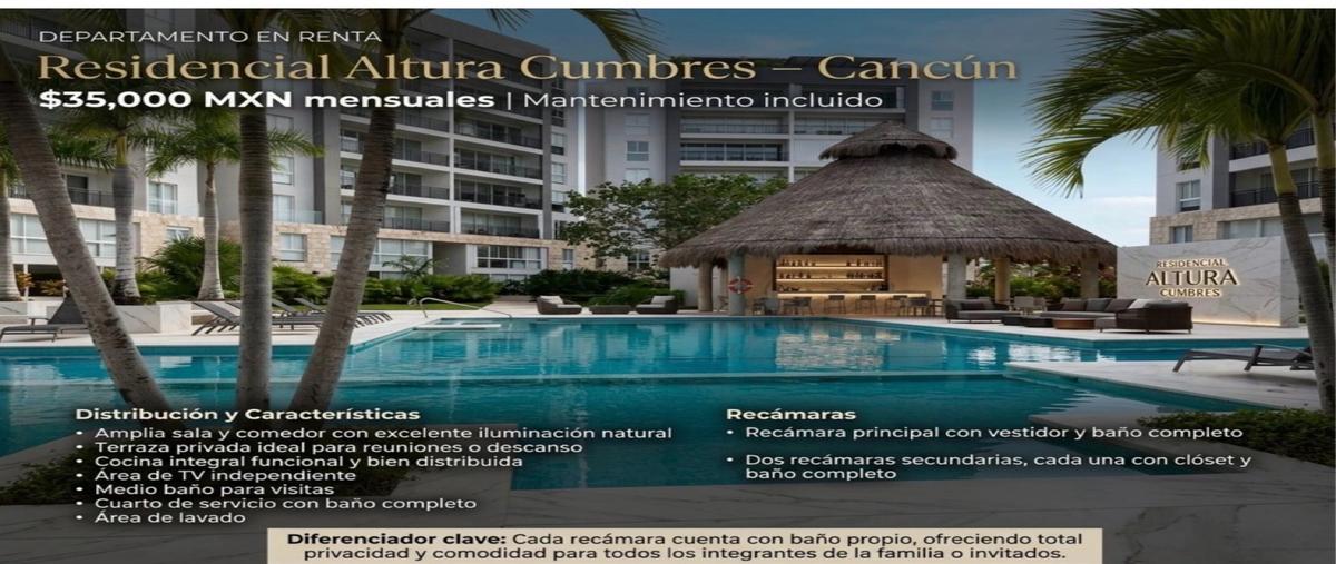 Foto de departamento en , residencial cumbres, benito juárez, quintana roo, 30861752 foto 01 Foto de departamento en renta en , residencial cumbres, benito juárez, quintana roo, 30861752 No. 01