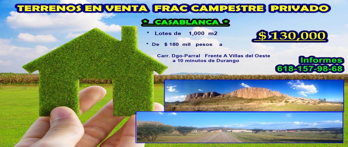 Foto de terreno habitacional en venta en sn 100, fraccionamiento san miguel de casa blanca, durango, durango, 8878154 No. 01