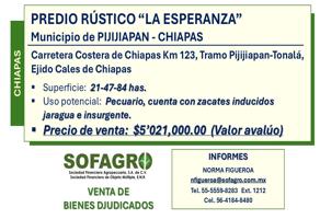Foto de inmueble en PREDIO RUSTICO LA ESPERANZA #Km 123, Col. Cales de Chiapas C.P. 30548, Pijijiapan