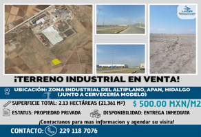 Foto de inmueble en zona industrial, Col. Acopinalco C.P. 43920, Apan