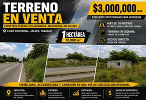 Foto de inmueble en Carretera Federal Villahermosa–Macuspana, km 38+800 #s/n, Col. Chichonal 1ra. Sección C.P. 86846, Jalapa