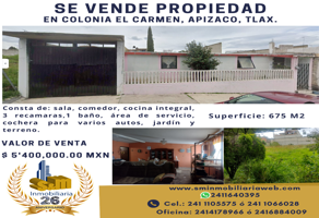 Foto de inmueble en Calle 2 de Abril  #2507, Col. El Carmen C.P. 90338, Apizaco