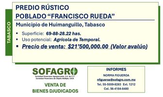 Foto de inmueble en PREDIO RUSTICO POBLADO FRANCISCO RUED #s/n, Col. Francisco Rueda C.P. 86420, Huimanguillo