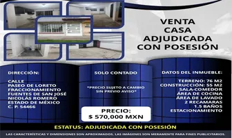 Foto de inmueble en PASEO DE LORETO #15, Col. Fuentes de San José C.P. 54466, Nicolás Romero