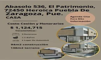 Foto de inmueble en abasolo #0, Col. El Patrimonio C.P. 72450, Puebla
