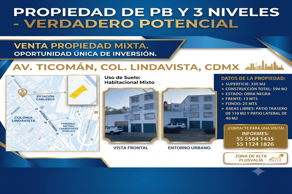 Foto de inmueble en Calz. Ticomán 206, Lindavista, Gustavo A. Madero, 07300 Ciudad de México, CDMX #206, Col. Lindavista Norte C.P. 07300, Gustavo A. Madero