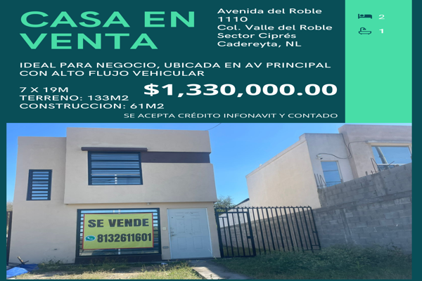 Foto de inmueble en Avenida del Roble 1110 #1110, Col. Fraccionamiento Valle del Roble C.P. 67458, Cadereyta Jiménez