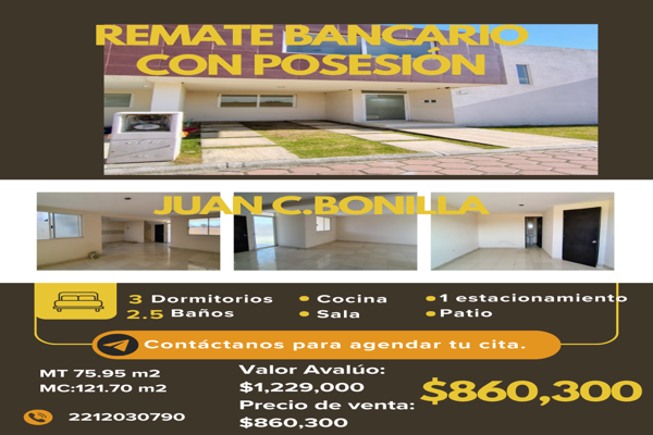 Foto de inmueble en Juan C Bonilla #3, Col. San Gabriel Ometoxtla C.P. 72669, Juan C. Bonilla