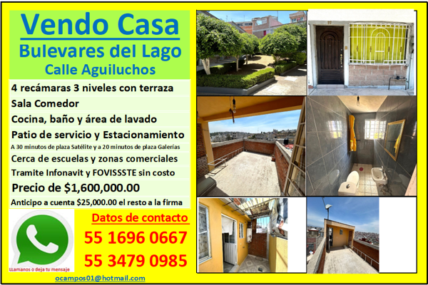 Foto de inmueble en Calle Aguiluchos #13, Col. Bulevares del Lago C.P. 54473, Nicolás Romero