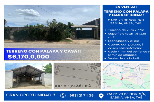 Foto de inmueble en 20 de Noviembre #s/n, Col. Sabina C.P. 86153, Centro
