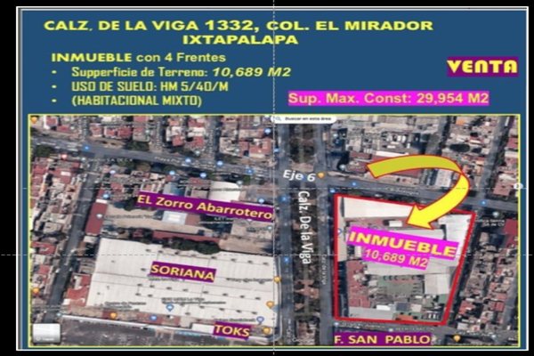 Foto de inmueble en CALZ. DE LA VIGA, Col. El Mirador C.P. 09800, Iztapalapa