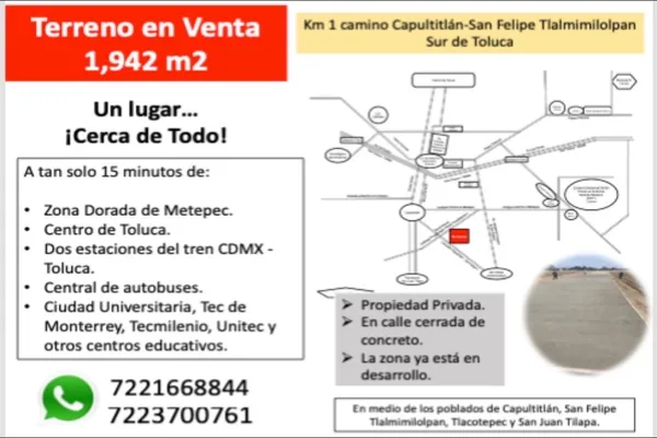 Foto de inmueble en Camino Capultitlán San Felipe #KILOMETRO 1, Col. Capultitlán Centro C.P. 50260, Toluca