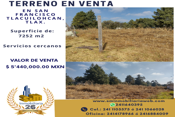 Foto de inmueble en Cuauhtémoc, Col. San Francisco Tlacuilohcan C.P. 90450, Yauhquemehcan